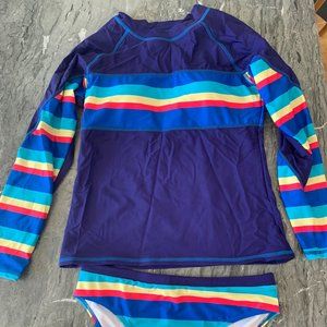 Rainbow Stripe Round Neck Long Sleeve Surfing